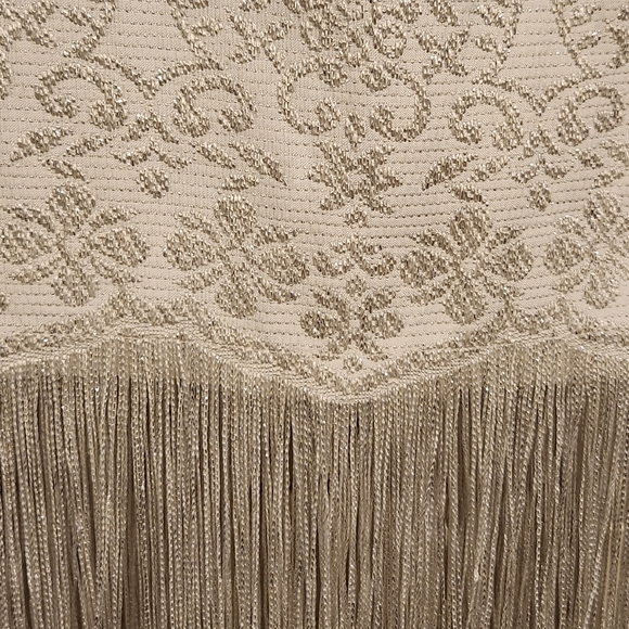 White Dress with Silver Embroidered Pattern and Silver Tassel at Bottom - Picture 6 of 10